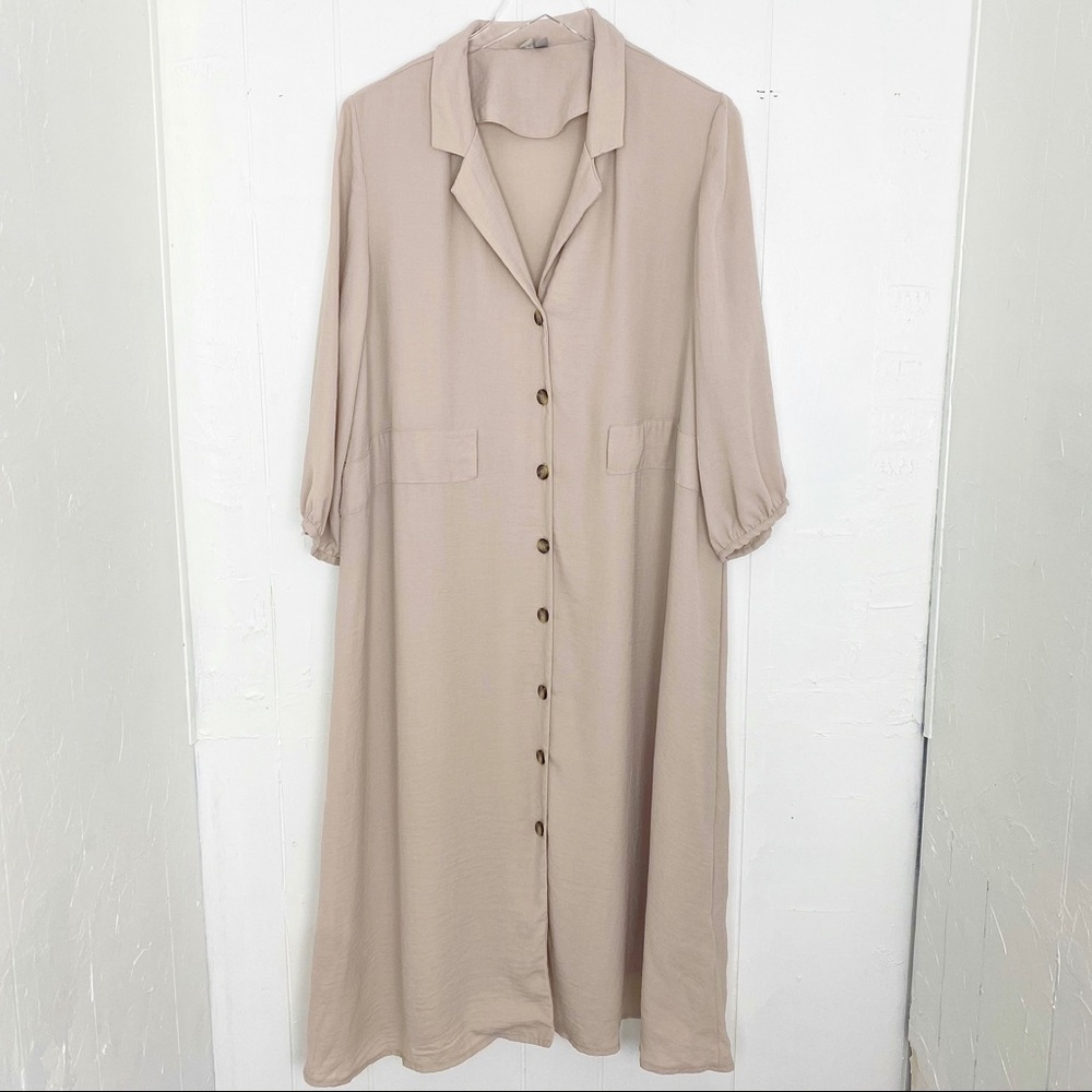 ASOS Button Through Midi Shirt Dress Cream US 12